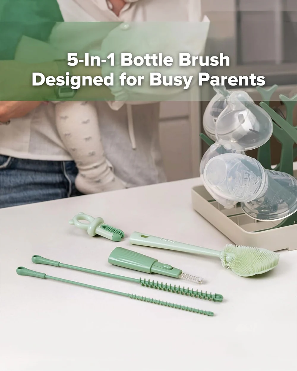 Haakaa 5-in-1 Cleaning Brush Set-Flexible Bristles for 360 Degree Cleaning-Anti-slip Handle-BPA & PVC Free - Image 10