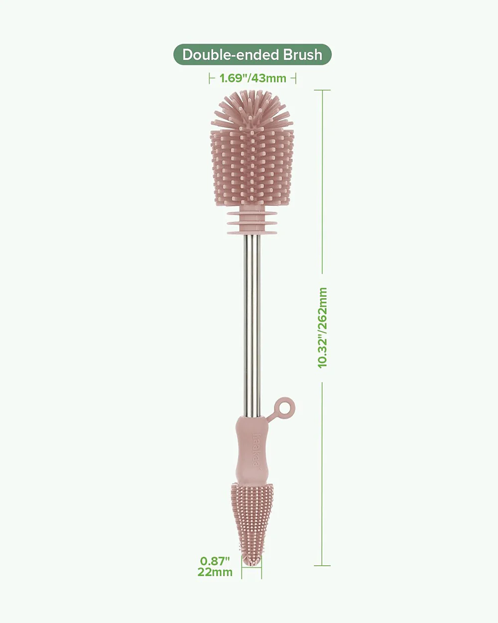 Haakaa Double Ended Silicone Bottle & Nipple Cleaning Brush-Easy-grip & Non-slip Handles-BPA & PVC Free-Blush - Image 3