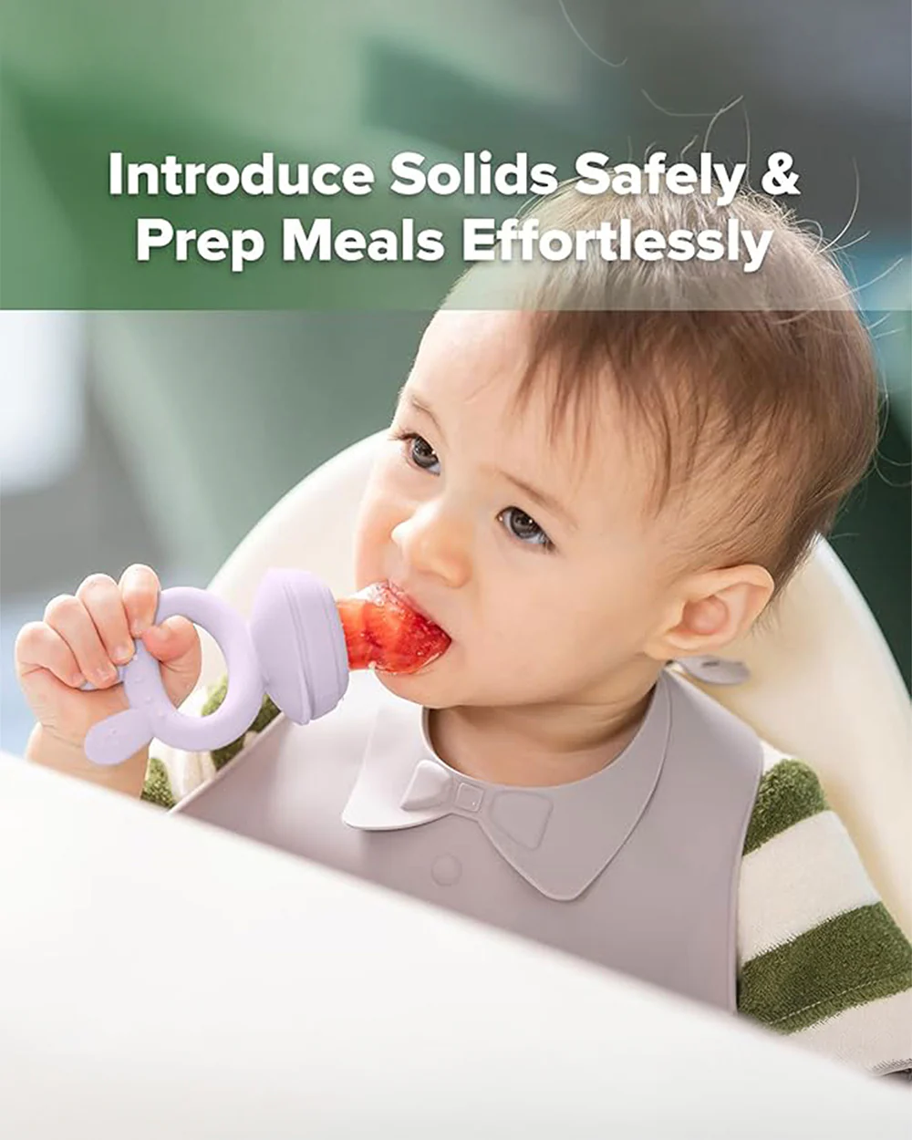 Haakaa Freeze-N-Feed Mini Combo-Food Feeder & Tray-Non-toxic Silicone Pouch with Small Holes-Lavender Feeder & Pea Green Tray-4M+ - Image 5