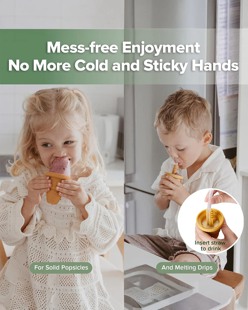 Haakaa Freeze-N-Sip Ice Cream Mould Set-Baby Food Feeder-100% Food Grade Silicone-Includes Two Drinking Straws-Marigold-3Y+ - Image 7