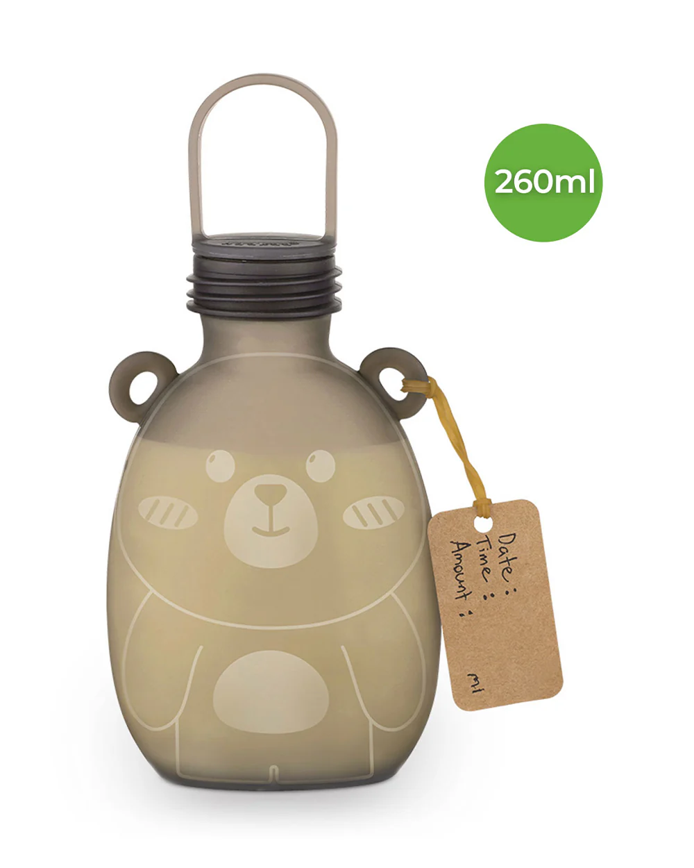 Haakaa Happii Bear Silicone Breast Milk Storage Bag-Reusable & Leakproof-Freezer & Microwave Safe-Grey-260ml - Image 3