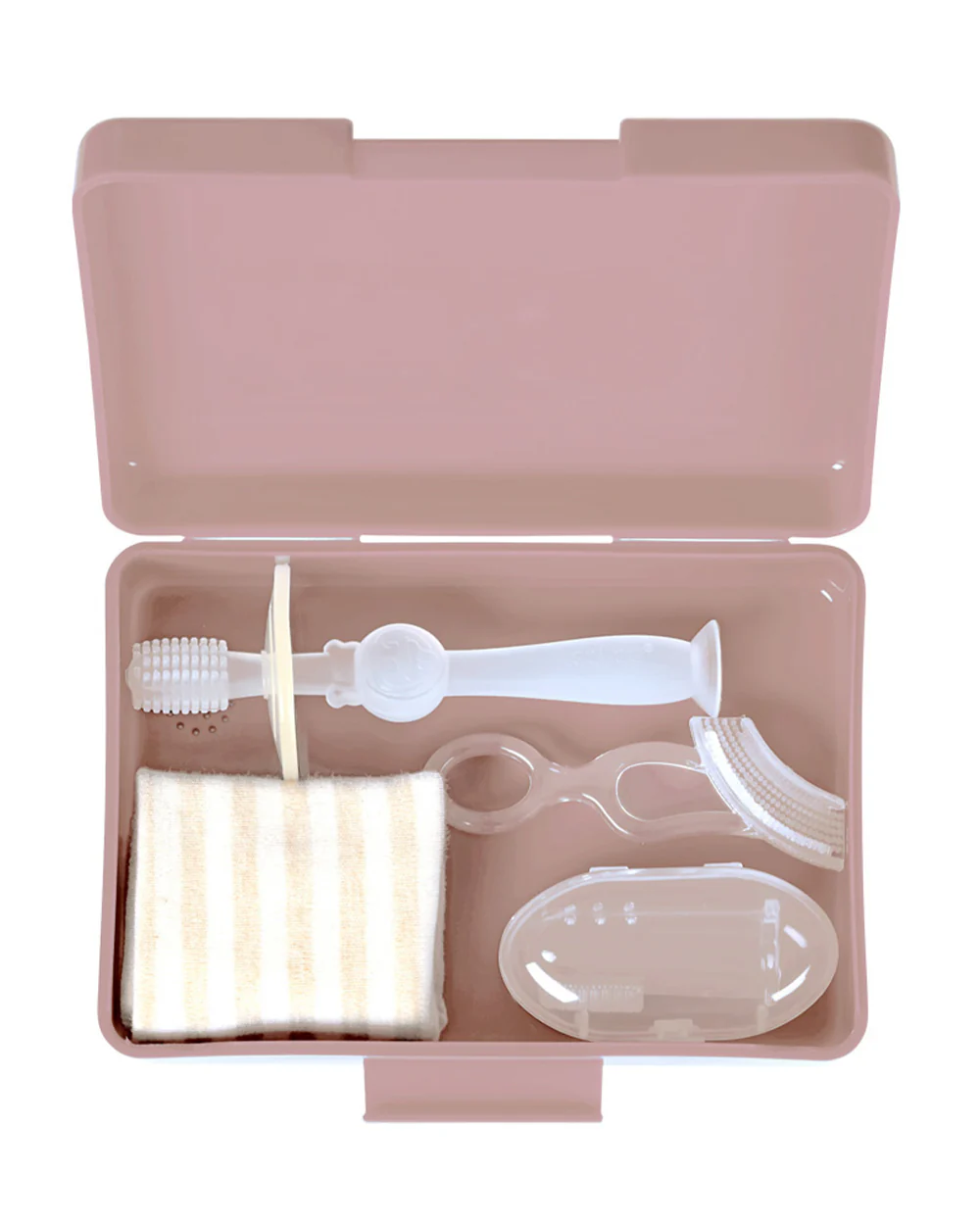 Haakaa Kids Oral Care Set-3-Stage Silicone Toothbrush Kit with Flannel & Storage Case-Blush - Image 2