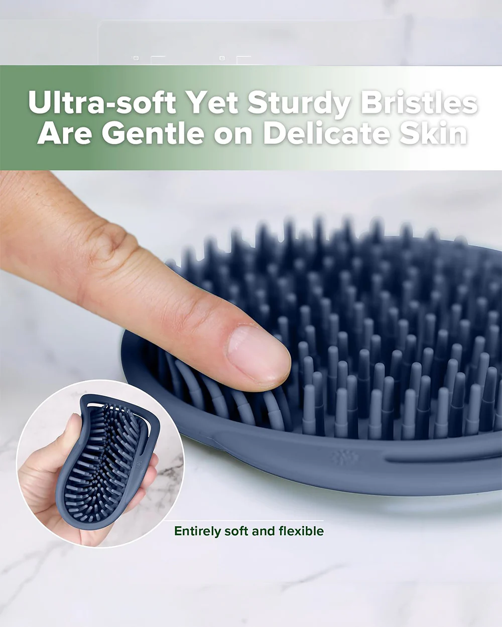 Haakaa Silicone Bath Brush-Hypoallergenic & Super Soft Bristles-Steel Blue - Image 8