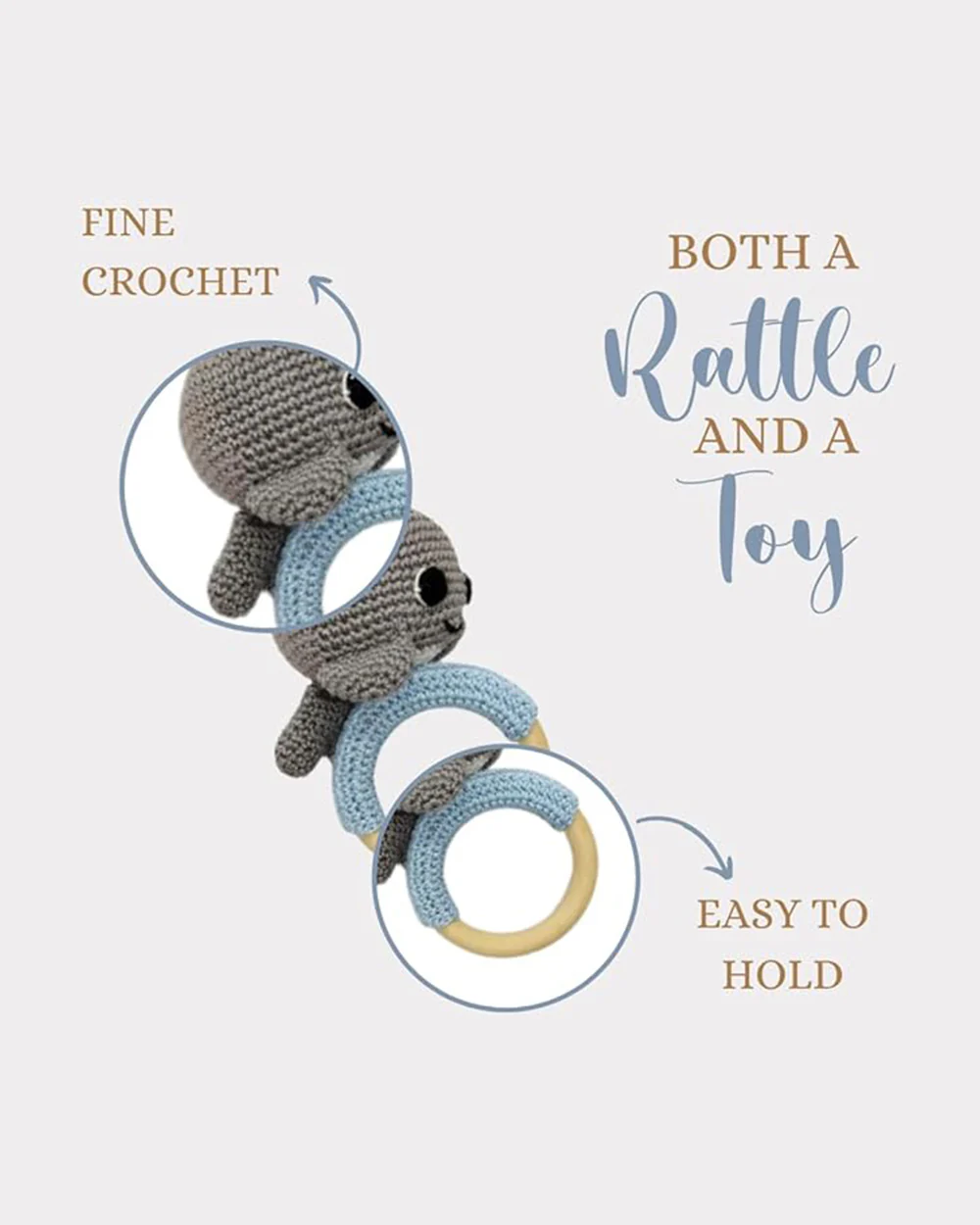 Happy Threads Dolphin Rattle Crochet Rattle Toy-Teething Relief & Easy to Grasp-For Infants - Image 5