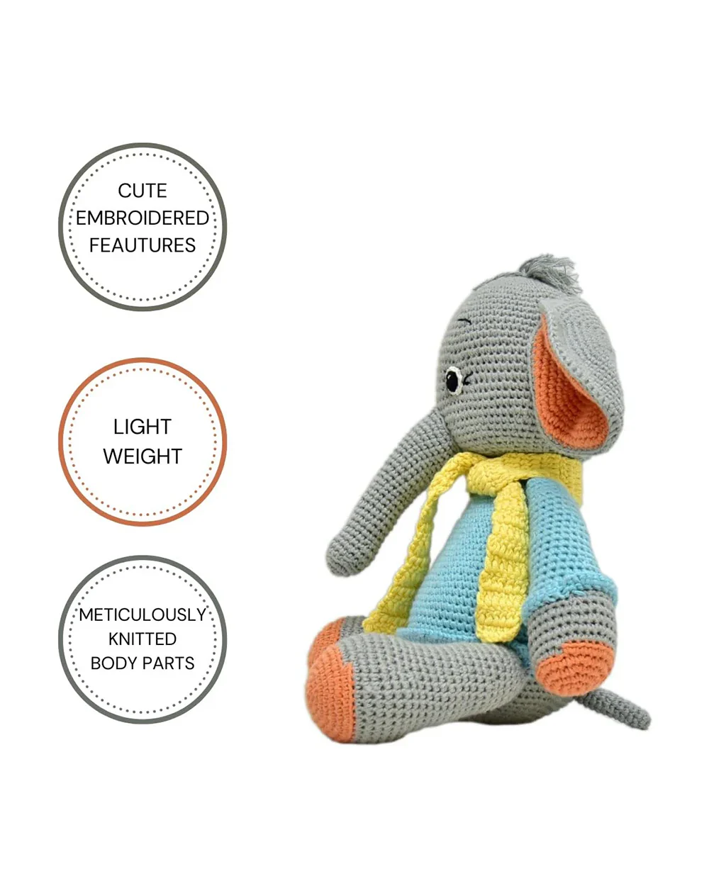 Happy Threads Dusty Elephant Soft Toy-Easily Washable-Plush Cuddly Toy For Newborn - Image 4