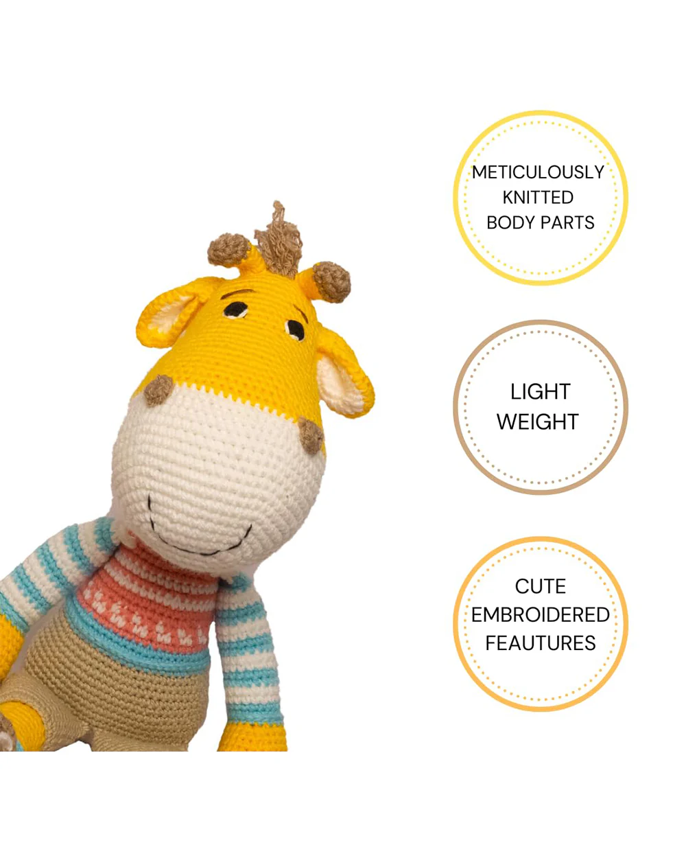 Happy Threads Gerald Giraffe Handcrafted Crochet Soft Toy-Superior-Quality Cotton Thread, Easily Washable, Plush Cuddly Toy For Newborn - Image 8