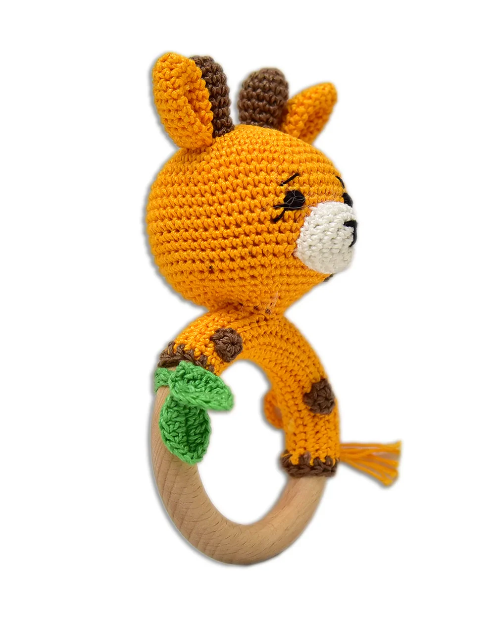Happy Threads Giraffe Rattle With Leaf Crochet Rattle Toy-Teething Relief & Easy to Grasp-For Infants - Image 3