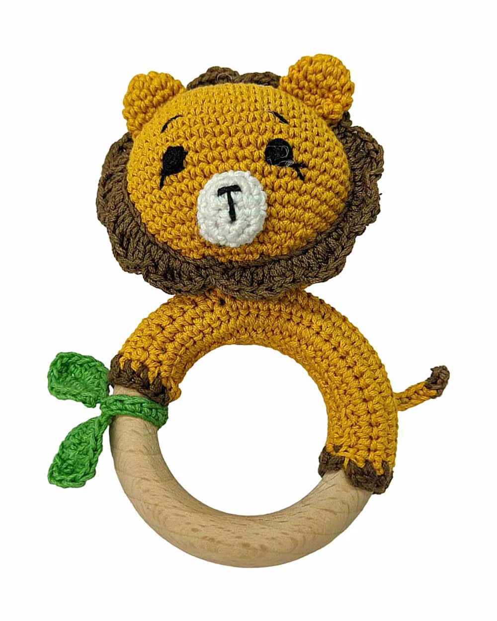Happy Threads Lion With Leaf Crochet Rattle Toy-Teething Relief & Easy to Grasp-For Infants - Image 3