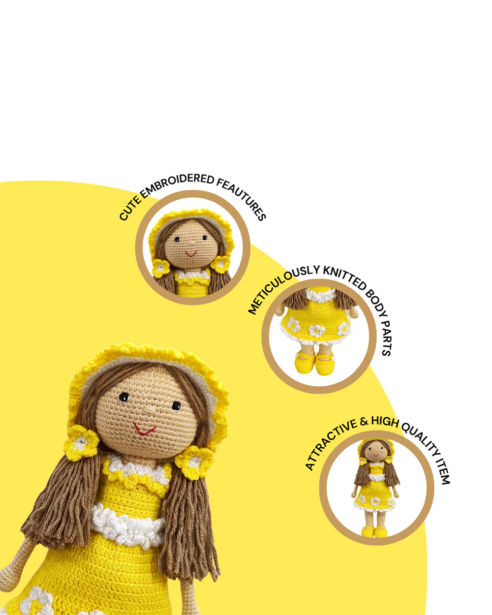 Happy Threads Sunshine Crochet Doll-Handcrafted-Easily Washable-9M+ - Image 4