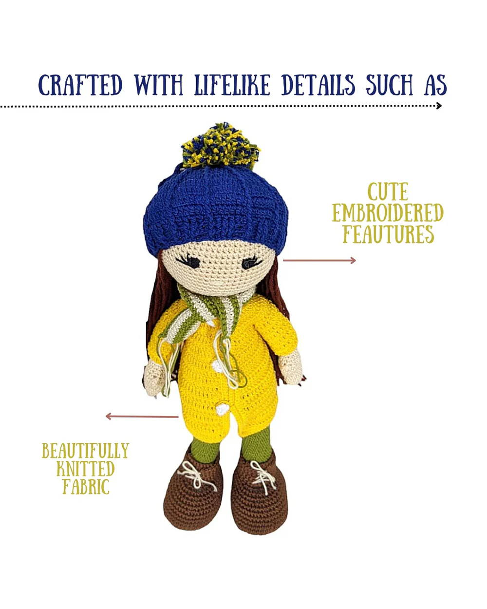 Happy Threads Yellow Jacket Kelly Doll With Bag Soft Toy-Easily Washable-Plush Cuddly Toy For Newborn - Image 5