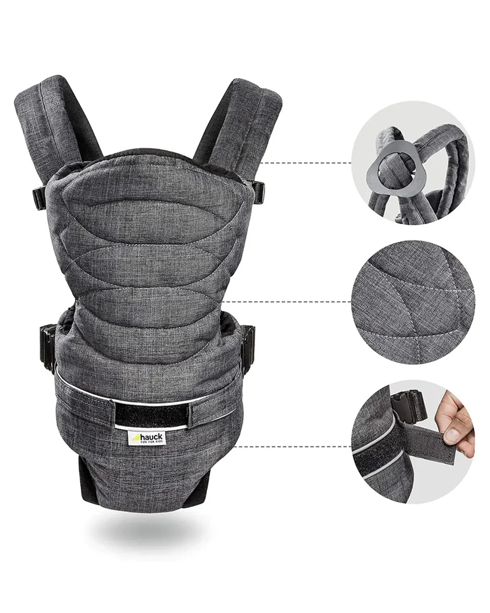 Hauck 2 Way Baby Carrier-4 Carry Positions-Ergonomic Design-For 0 to 9M (Upto 12kg)-Melange Charcoal - Image 3