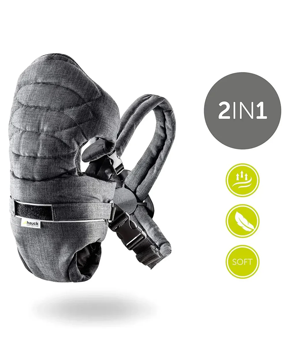 Hauck 2 Way Baby Carrier-4 Carry Positions-Ergonomic Design-For 0 to 9M (Upto 12kg)-Melange Charcoal - Image 4