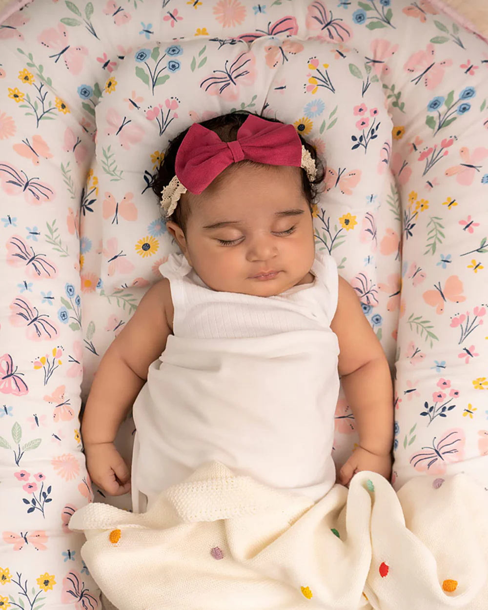 Haus & Kinder Baby Sleeping Nest-Baby Gadda Set-Butterfly Garden-100% Cotton  Muslin-Pink-For Infants - Image 4