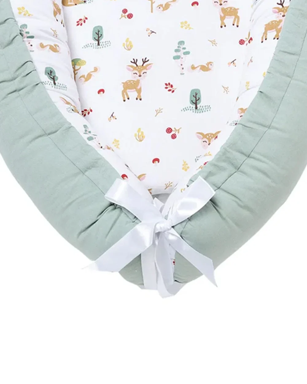 Haus & Kinder Baby Sleeping Nest-Baby Gadda Set-Whimsical Woodland-100% Cotton  Muslin-White & Sea Green-For Infants - Image 10
