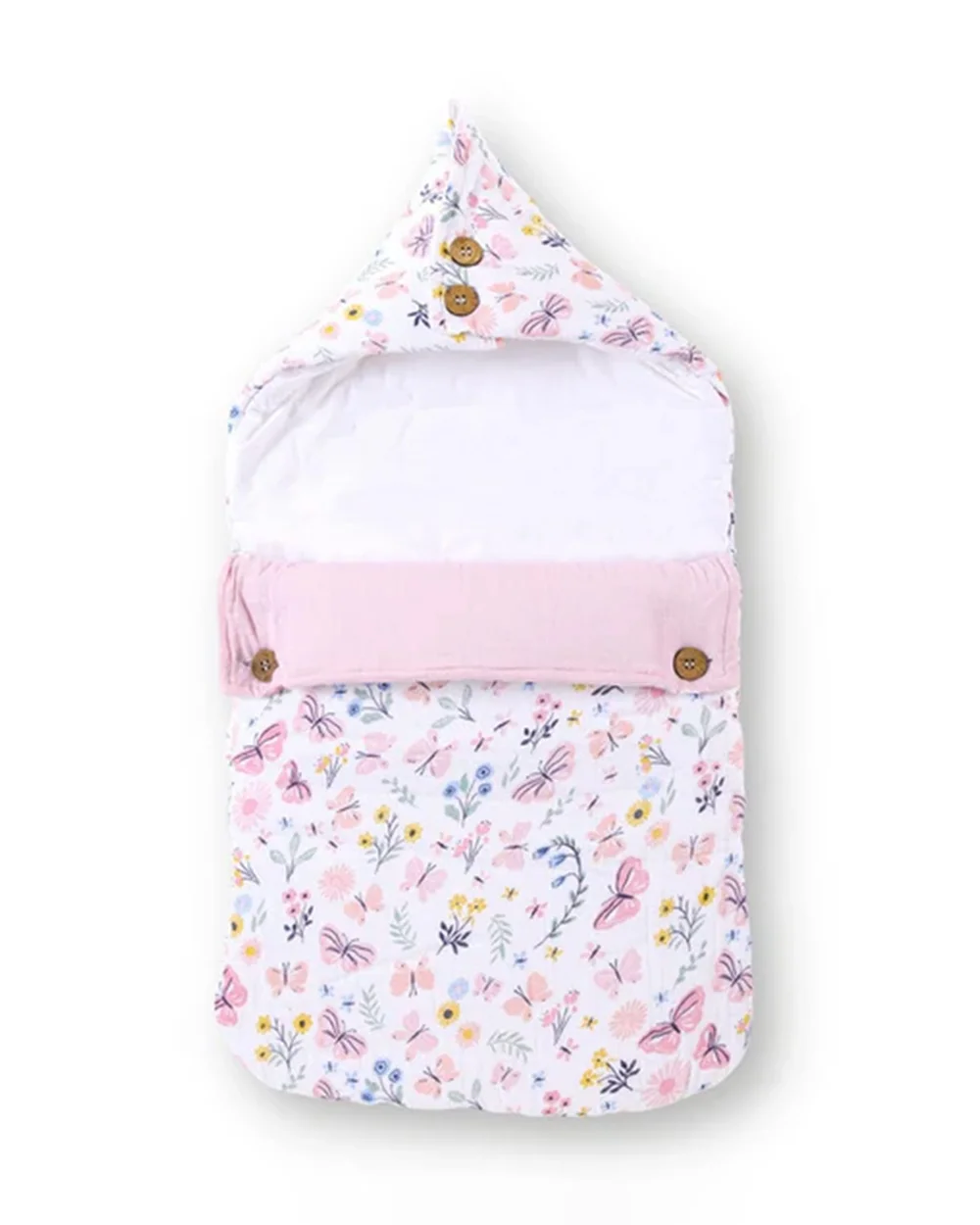 Haus & Kinder Butterfly Garden Baby Carrier Nest Cum Baby Sleeping Bag-100% Cotton Muslin-Pink-For Infants