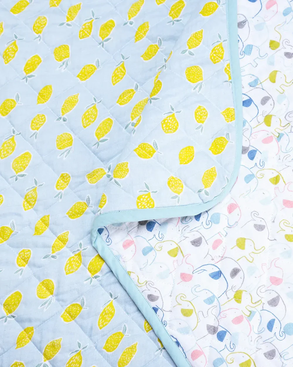 Haus & Kinder Fruit & Brute Reversible Quilt-Blue & Yellow-100% Cotton  Muslin-For Infants - Image 6