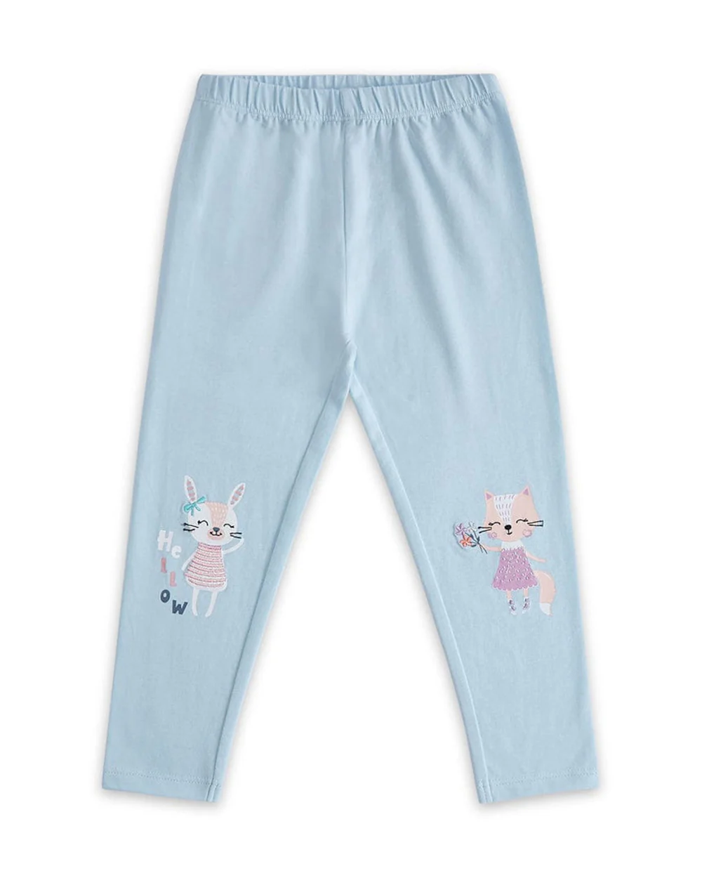 Haus & Kinder Sky Blue Leggings-Embroidered-Cotton-For Infants - Image 5