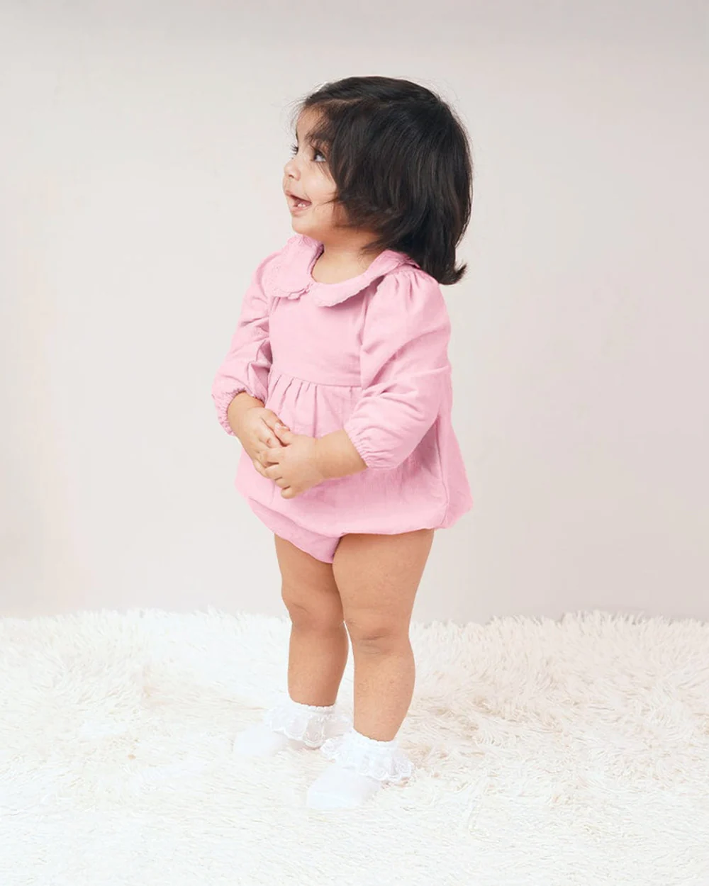 Haus & Kinder Pink Romper-Solid-Cotton-For Infants - Image 5
