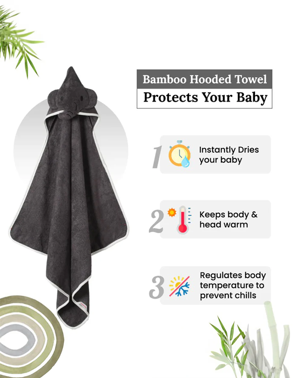 Healofy Naturals Baby Hooded Bath Towel-100% Organic Bamboo Cotton-Baby Elephant - Image 6
