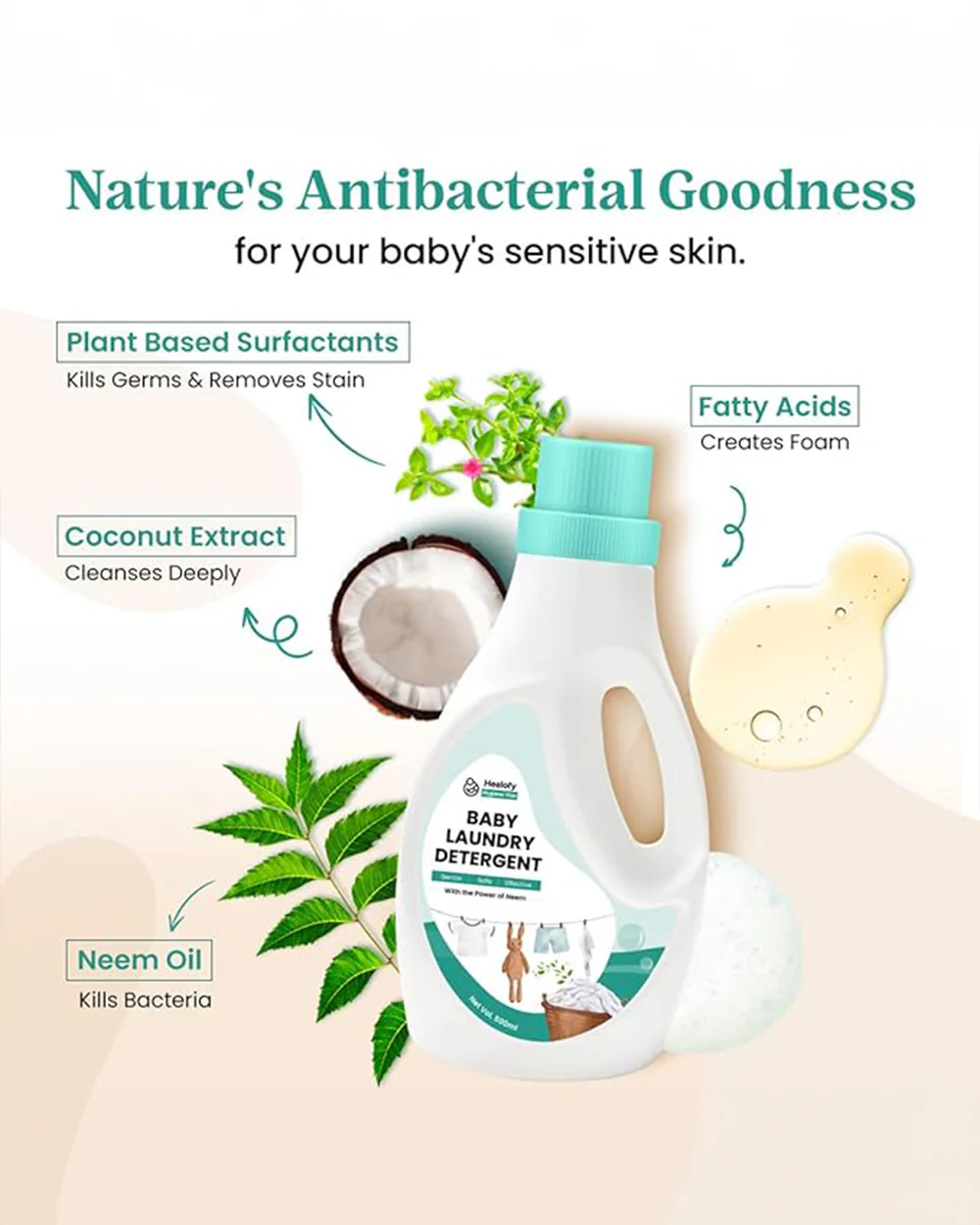 Healofy Naturals Baby Safe Natural Laundry Detergent-Removes Tough Stains-Paraben & SLS Free-Infant Safe - Image 2