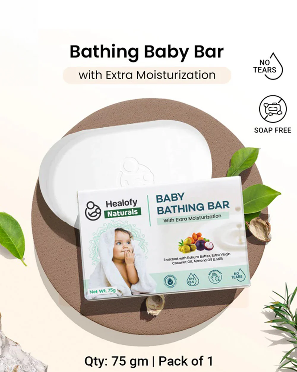 Healofy Naturals Extra Moisturising Baby Soap Bar-With Kokum Butter & Almond Oil - Image 7