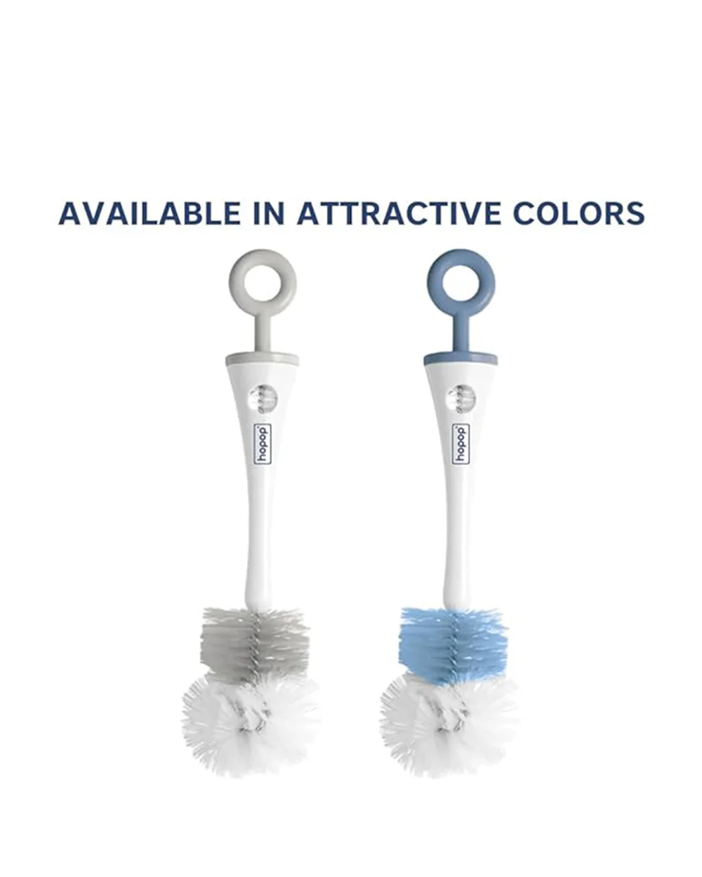 Hopop 2 in 1 Bottle & Nipple Cleaning Brush Set-Grooved Handle With Easy Hanging Storage-Durable Bristles-Comfortable Grip-Blue - Image 6