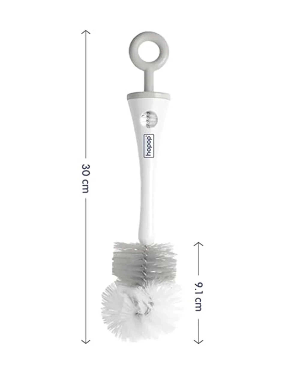 Hopop 2 in 1 Bottle & Nipple Cleaning Brush Set-Grooved Handle With Easy Hanging Storage-Durable Bristles-Comfortable Grip-Grey - Image 2