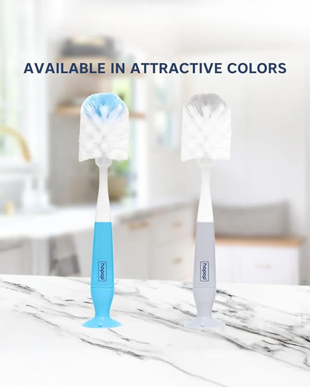 Hopop 2 in 1 Bottle & Nipple Cleaning Brush Set-Grooved Handle With Suction Base-Flexible Bristles-Comfortable Grip-Grey - Image 6