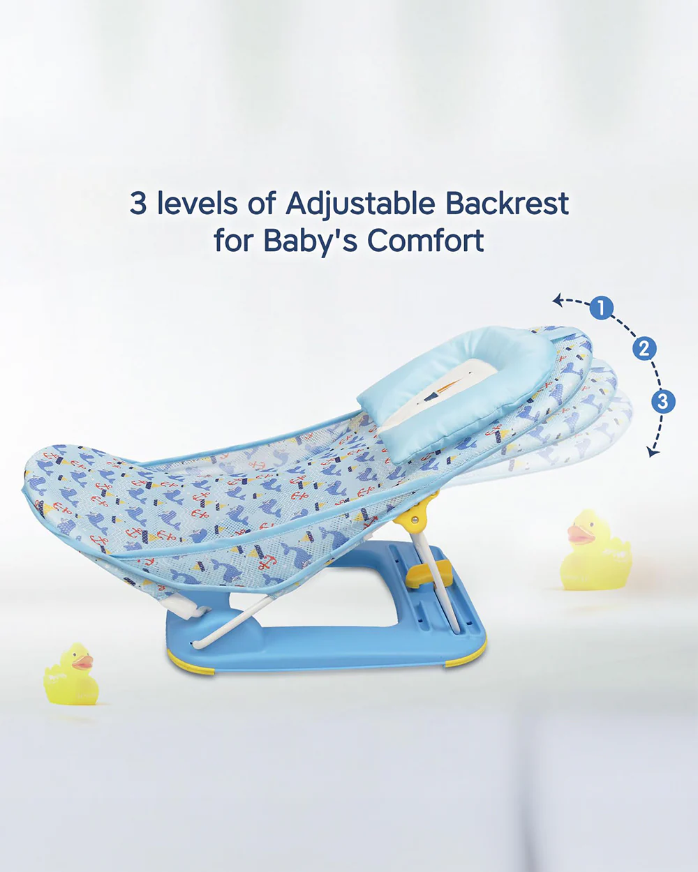 Hopop Baby Bather-With 3 Position Recline & Removable Head Rest-0 to 12M-Blue - Image 3