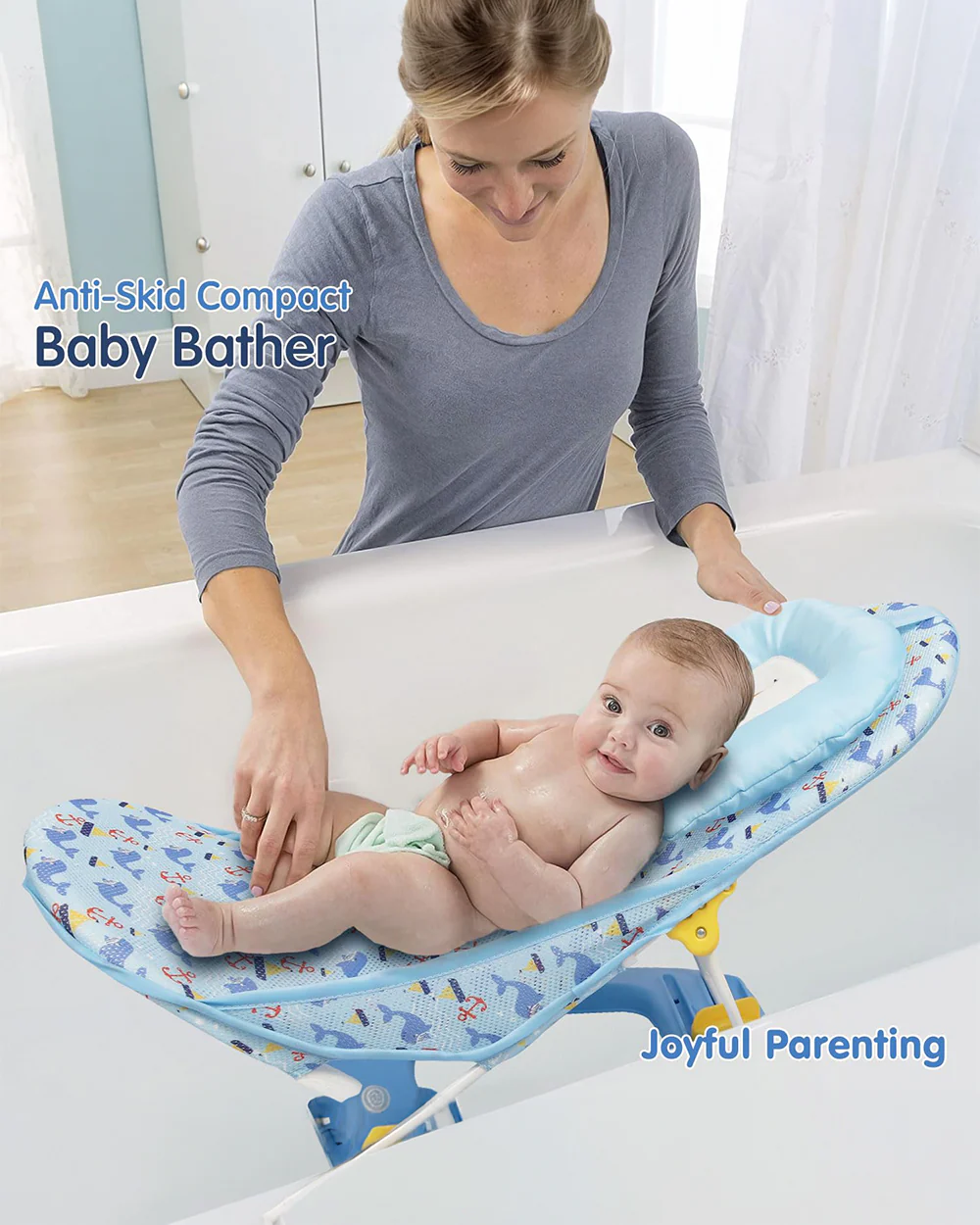 Hopop Baby Bather-With 3 Position Recline & Removable Head Rest-0 to 12M-Blue - Image 7