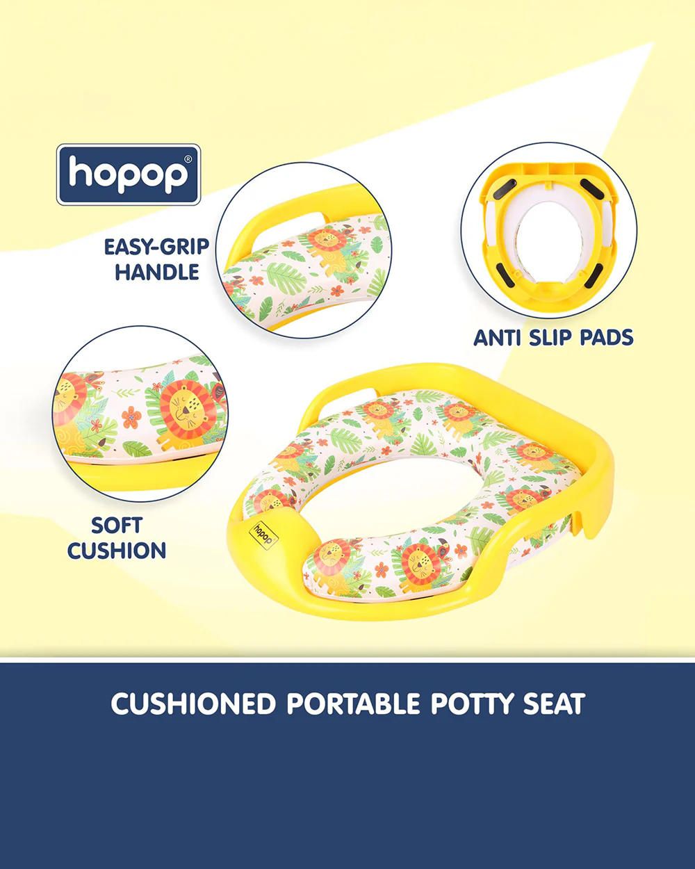 Hopop Baby Potty Seat-With Soft Cushioning & Side Handles-6 to 48M-Lion - Image 4