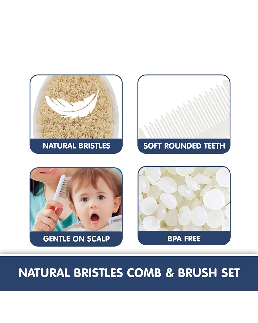 Hopop BPA-Free Baby Hair Brush & Comb Set-Blue - Image 5