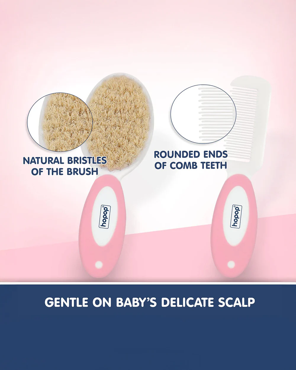 Hopop BPA-Free Baby Hair Brush & Comb Set-Pink - Image 3