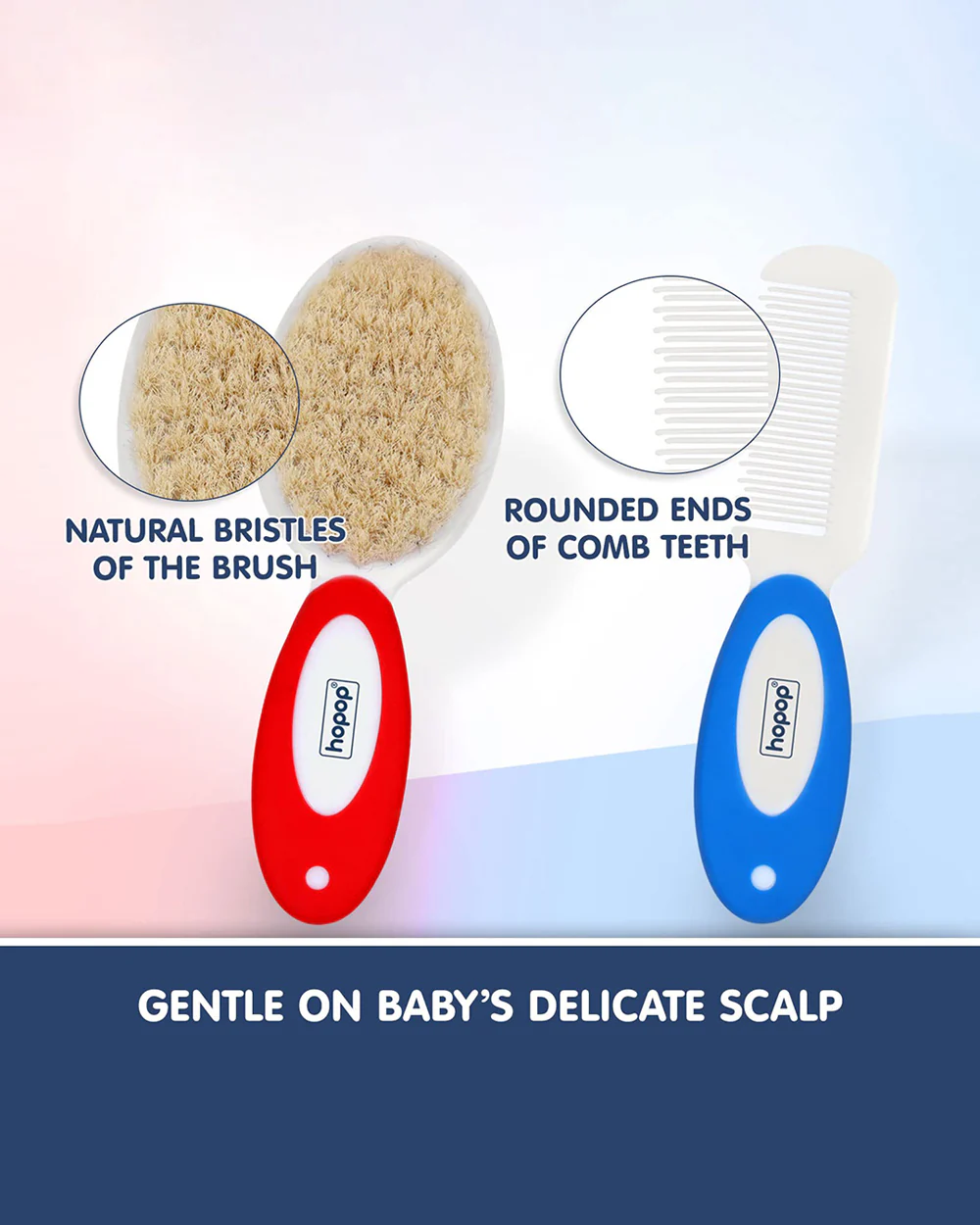 Hopop BPA-Free Baby Hair Brush & Comb Set-Red & Blue - Image 3