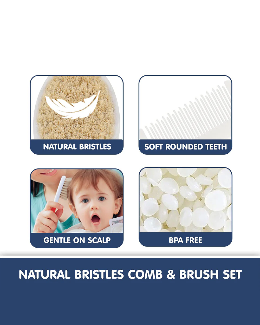 Hopop BPA-Free Baby Hair Brush & Comb Set-Red & Blue - Image 5