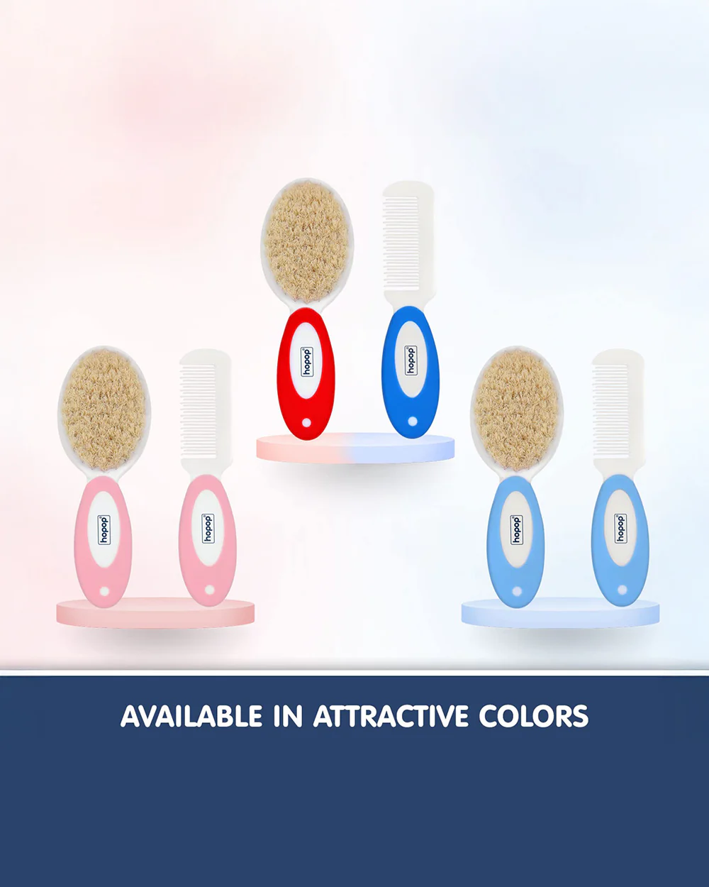 Hopop BPA-Free Baby Hair Brush & Comb Set-Red & Blue - Image 6