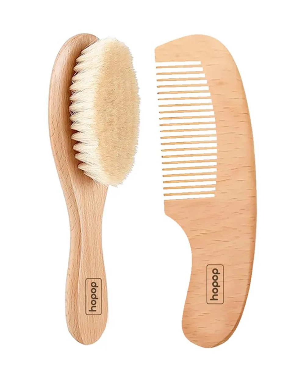 Hopop BPA-Free Baby Wooden Brush & Comb Set-With Natural Soft Bristles & Round Edges
