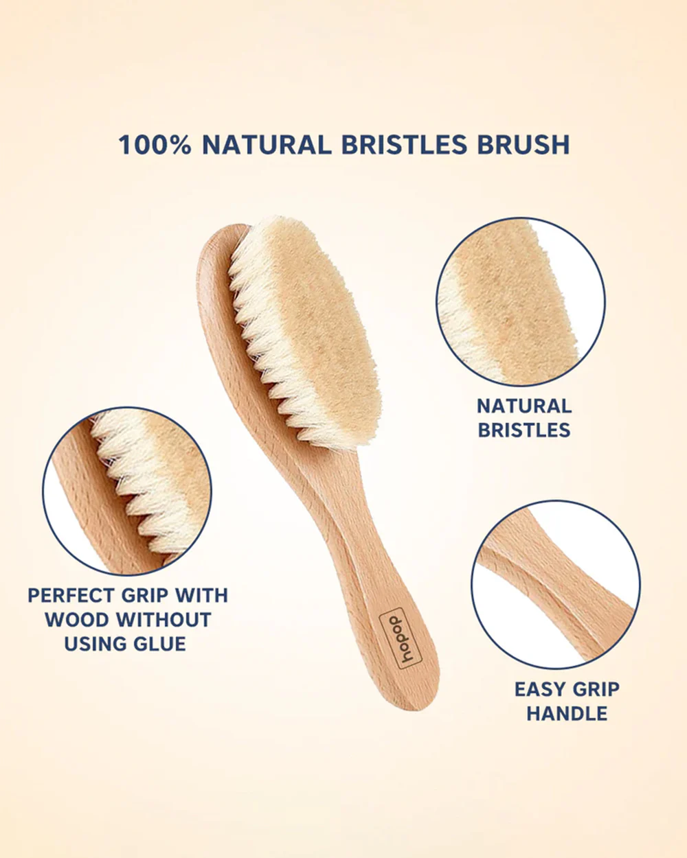Hopop BPA-Free Baby Wooden Brush & Comb Set-With Natural Soft Bristles & Round Edges - Image 3