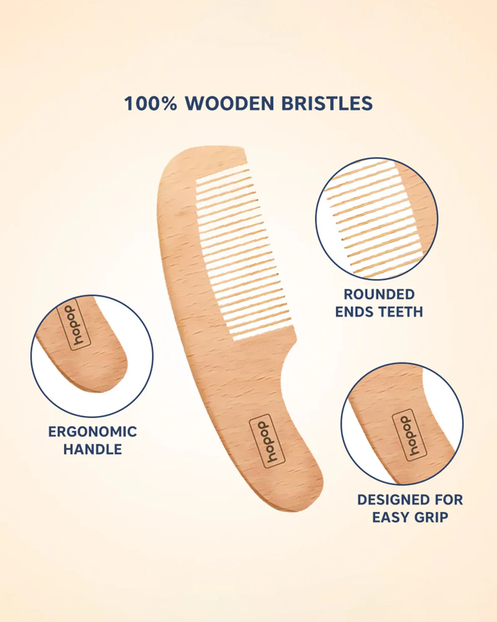 Hopop BPA-Free Baby Wooden Brush & Comb Set-With Natural Soft Bristles & Round Edges - Image 4