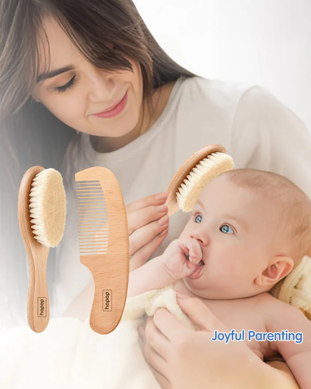 Hopop BPA-Free Baby Wooden Brush & Comb Set-With Natural Soft Bristles & Round Edges - Image 7