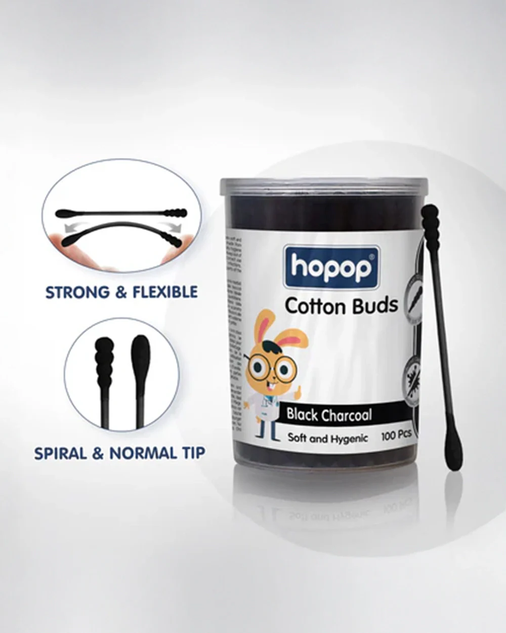Hopop Cotton Buds-Infused With Black Charcoal-100% Organic Cotton-For Infants-100 Pieces - Image 3