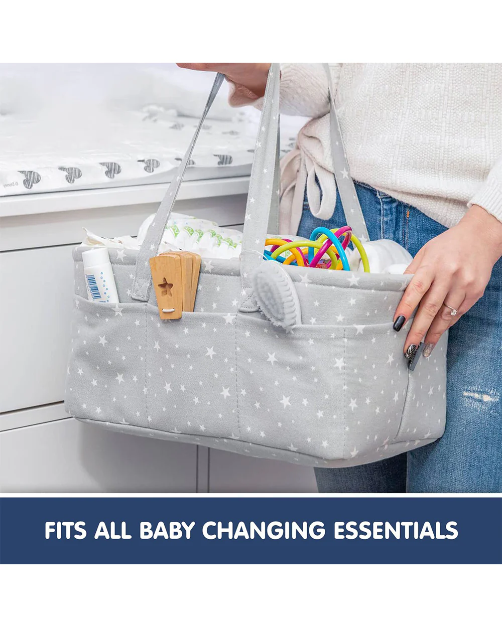 Hopop Diaper Caddy-With Side Pockets-Grey - Image 4