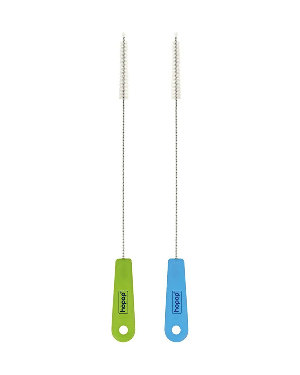 Hopop Easy Straw Cleaning Brush-Stainless Steel-Nylon Bristles-Pack of 2-Blue & Green
