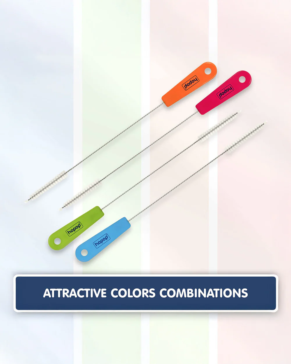 Hopop Easy Straw Cleaning Brush-Stainless Steel-Nylon Bristles-Pack of 2-Blue & Green - Image 6