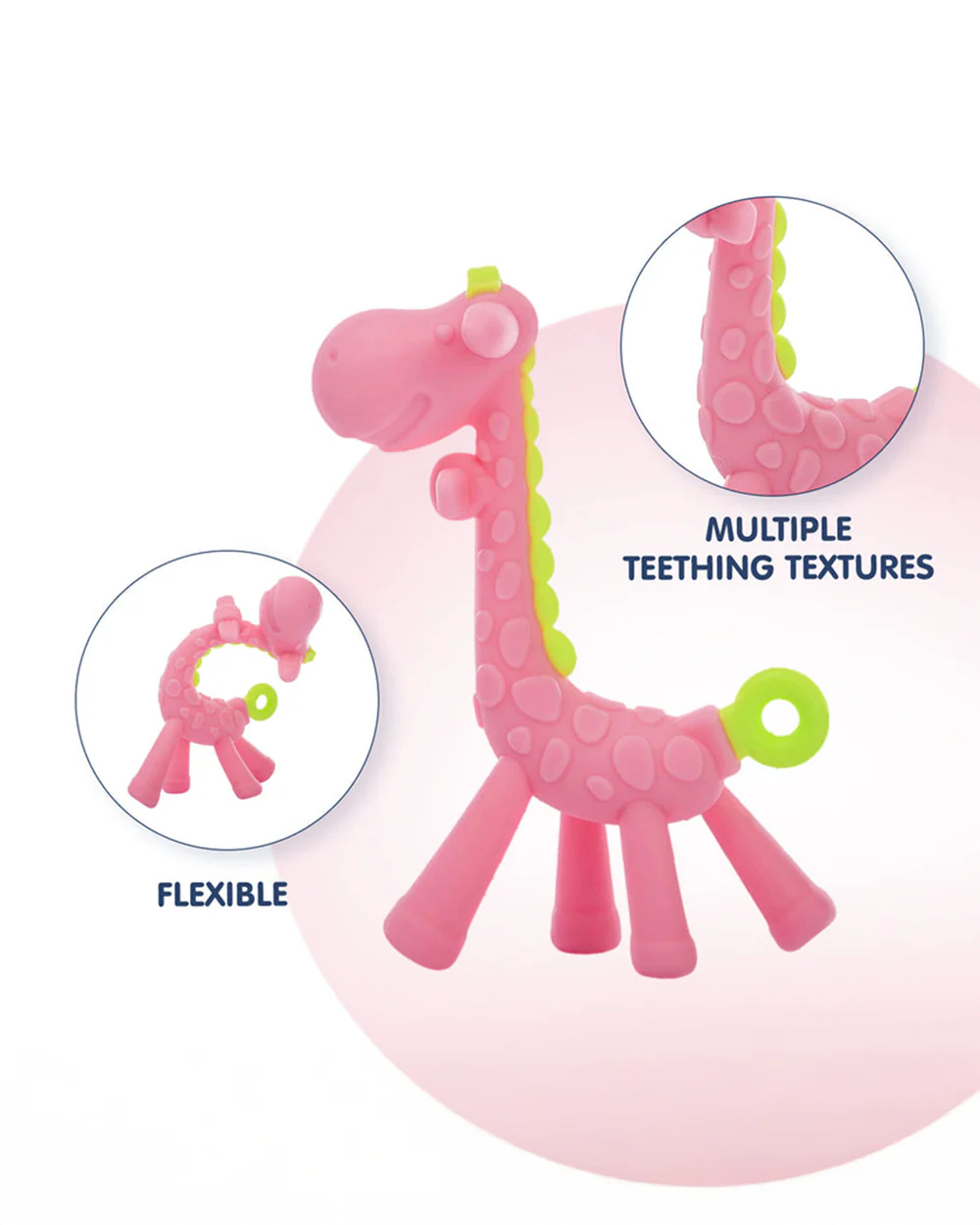 Hopop Food Grade Silicone Giraffe Teether-BPA Free & Non Toxic-Pink - Image 3