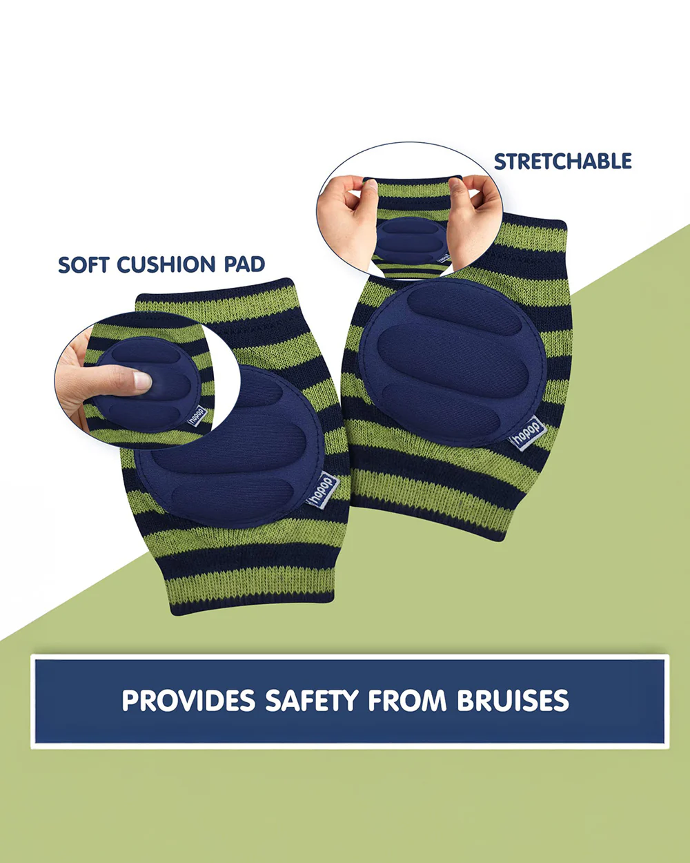 Hopop Green & Navy Baby Elbow & Knee Pads-Breathable Material-For Crawling Infants-Multicolor - Image 3