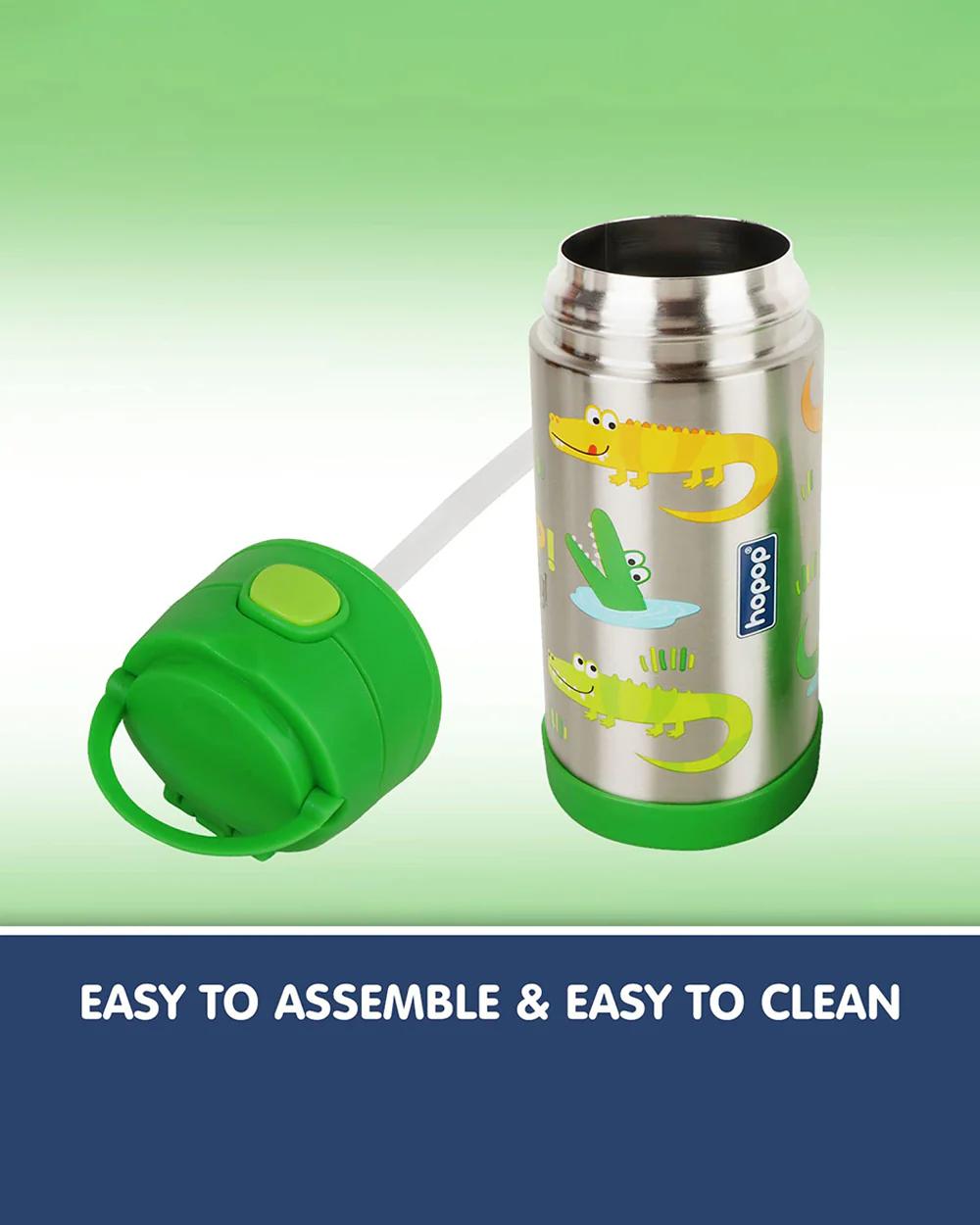 Hopop Insulated Stainless Steel Sipper Water Bottle for Kids-Alligator Design-300ml - Image 4