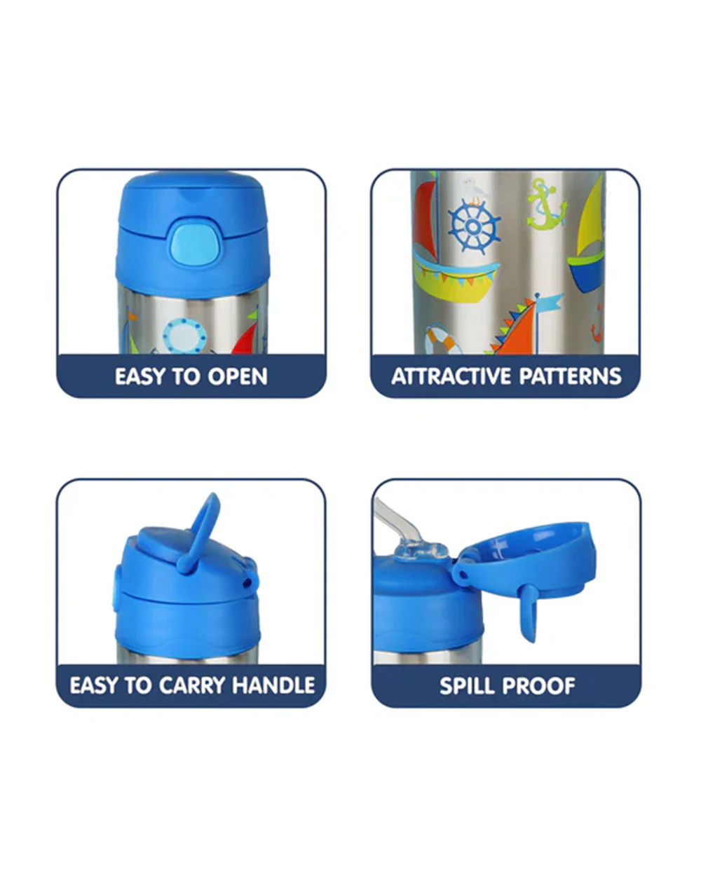 Hopop Insulated Stainless Steel Sipper Water Bottle for Kids-Boat Design-300ml - Image 5