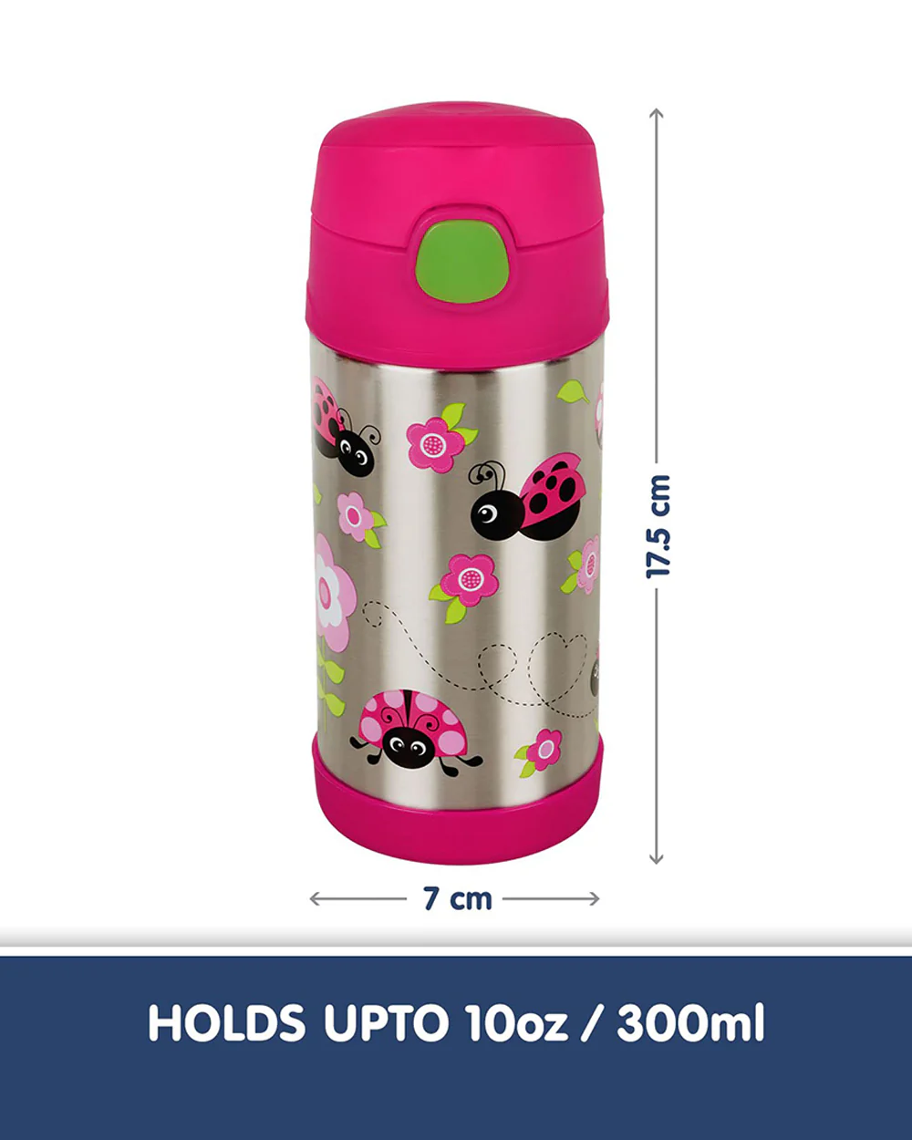 Hopop Insulated Stainless Steel Sipper Water Bottle for Kids-Ladybug Design-300ml - Image 2