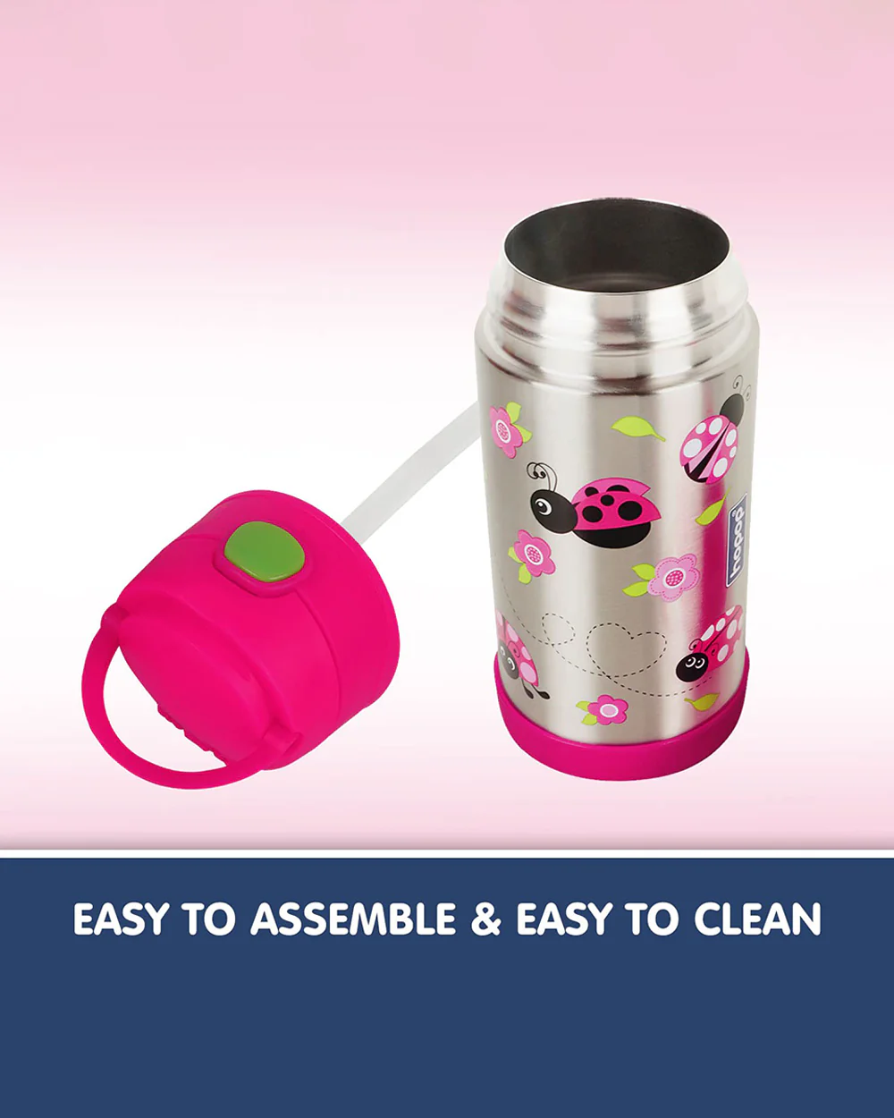 Hopop Insulated Stainless Steel Sipper Water Bottle for Kids-Ladybug Design-300ml - Image 4